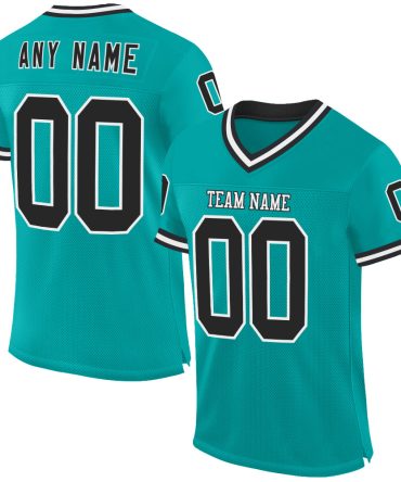 Custom Aqua Black-White Throwback Football Jersey, Gift For Football Fans