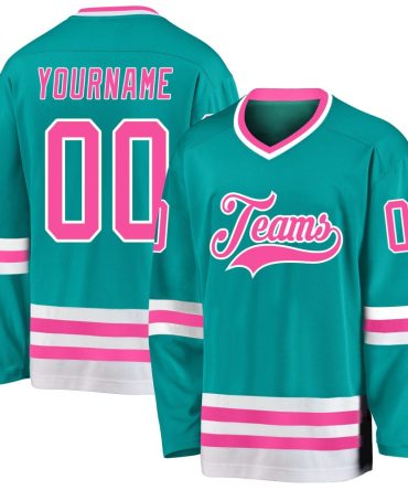 Custom Aqua Pink-White Hockey Jersey, Gift For Hockey Fans