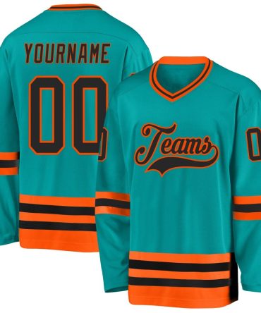 Custom Aqua Black-Orange Hockey Jersey, Gift For Hockey Fans