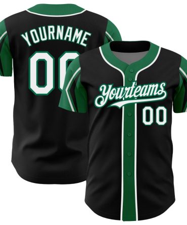 Custom Black White-Kelly Green 3 Colors Arm Shapes Baseball Jersey, Gift For Baseball Fans
