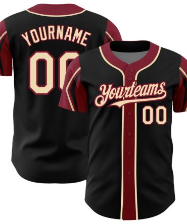 Custom Black City Cream-Crimson 3 Colors Arm Shapes Baseball Jersey, Gift For Baseball Fans