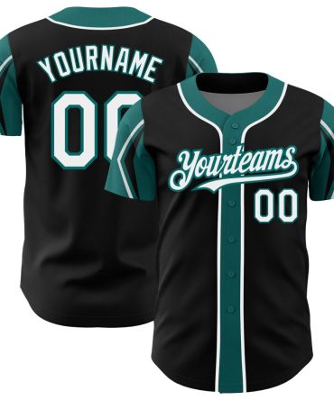 Custom Black White-Teal 3 Colors Arm Shapes Baseball Jersey, Gift For Baseball Fans