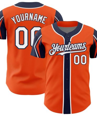 Custom Orange White-Navy 3 Colors Arm Shapes Baseball Jersey, Gift For Baseball Fans