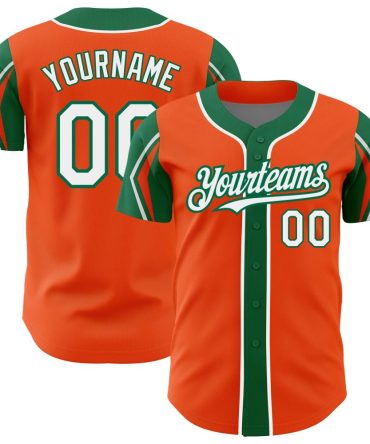 Custom Orange White-Kelly Green 3 Colors Arm Shapes Baseball Jersey, Gift For Baseball Fans