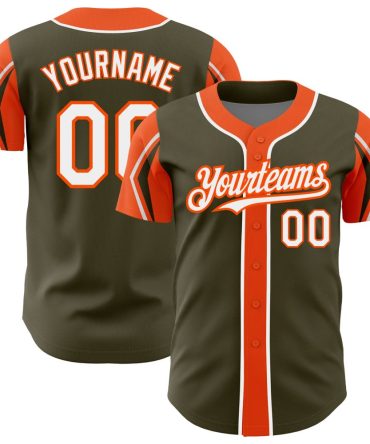 Custom Olive White-Orange 3 Colors Arm Shapes Salute To Service Baseball Jersey, Gift For Baseball Fans