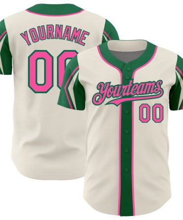 Custom Cream Pink-Kelly Green 3 Colors Arm Shapes Baseball Jersey, Gift For Baseball Fans