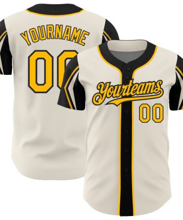 Custom Cream Gold-Black 3 Colors Arm Shapes Baseball Jersey, Gift For Baseball Fans
