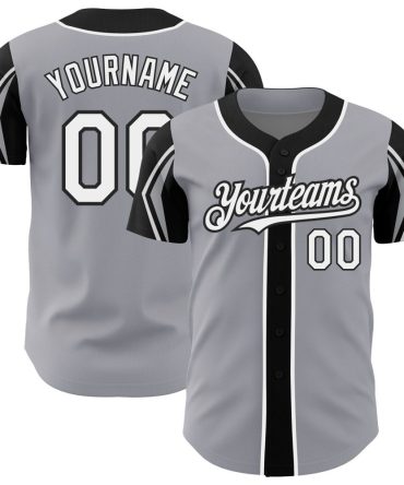 Custom Gray White-Black 3 Colors Arm Shapes Baseball Jersey, Gift For Baseball Fans