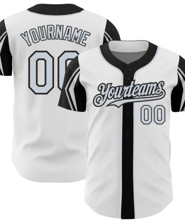 Custom White Silver-Black 3 Colors Arm Shapes Baseball Jersey, Gift For Baseball Fans