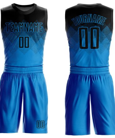 Custom Blue Black Round Neck Basketball Uniform Jersey, Gift For Basketball Fans