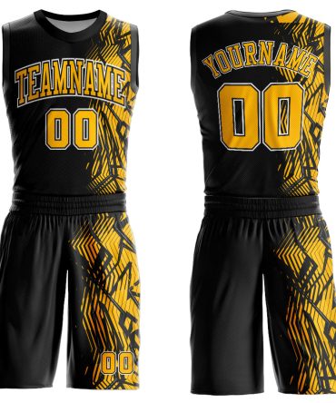 Custom Black Gold-White Round Neck Basketball Uniform Jersey, Gift For Basketball Fans