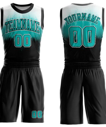 Custom Black Aqua-White Round Neck Basketball Uniform Jersey, Gift For Basketball Fans