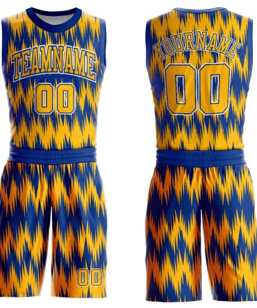 Custom Royal Gold-White Round Neck Basketball Uniform Jersey, Gift For Basketball Fans