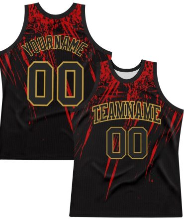 Custom Black Red-Old Gold Splash Round Neck Basketball Jersey, Gift For Basketball Fans