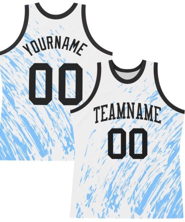 Custom White Black-Light Blue Splash Round Neck Basketball Jersey, Gift For Basketball Fans