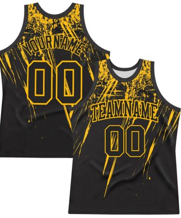 Custom Black Gold Splash Round Neck Basketball Jersey, Gift For Basketball Fans
