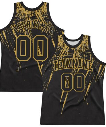 Custom Black Old Gold Splash Round Neck Basketball Jersey, Gift For Basketball Fans