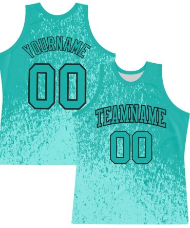 Custom Aqua Black Fragment Art Round Neck Basketball Jersey, Gift For Basketball Fans