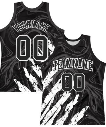 Custom Black White Splash Round Neck Basketball Jersey, Gift For Basketball Fans