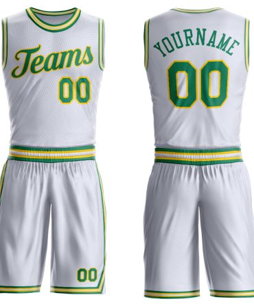 Custom White Kelly Green-Gold Round Neck Basketball Uniform Jersey, Gift For Basketball Fans