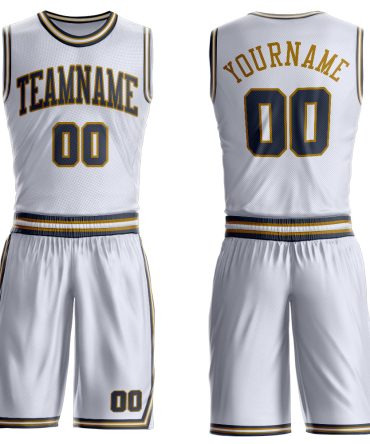 Custom White Navy-Old Gold Round Neck Basketball Uniform Jersey, Gift For Basketball Fans