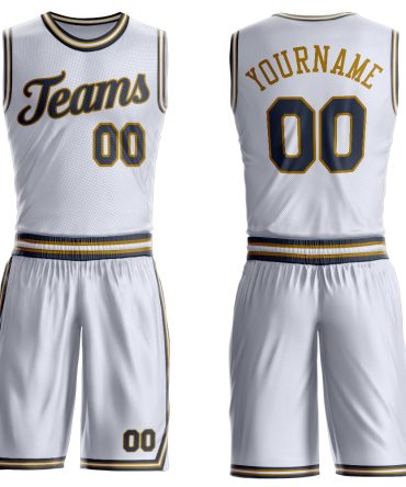 Custom White Navy-Old Gold Round Neck Basketball Uniform Jersey, Gift For Basketball Fans