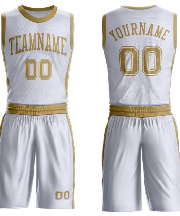 Custom White Old Gold Round Neck Basketball Uniform Jersey, Gift For Basketball Fans