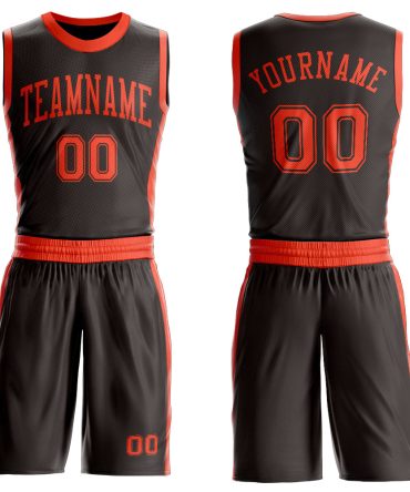 Custom Brown Orange Round Neck Basketball Uniform Jersey, Gift For Basketball Fans
