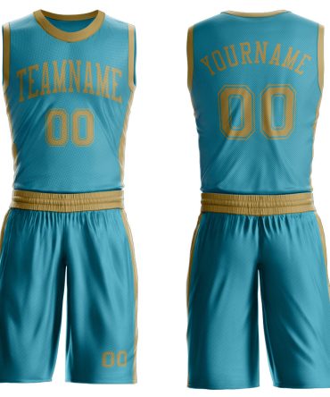 Custom Teal Old Gold Round Neck Basketball Uniform Jersey, Gift For Basketball Fans
