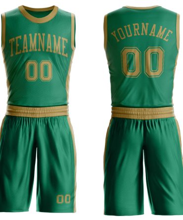 Custom Kelly Green Old Gold Round Neck Basketball Uniform Jersey, Gift For Basketball Fans