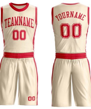 Custom Cream Red Round Neck Basketball Uniform Jersey, Gift For Basketball Fans