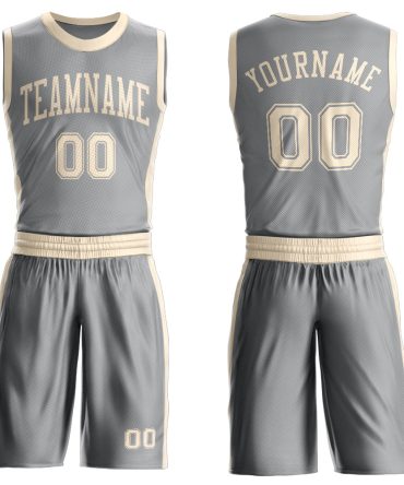 Custom Gray Cream Round Neck Basketball Uniform Jersey, Gift For Basketball Fans