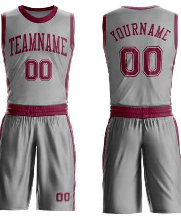 Custom Gray Maroon Round Neck Basketball Uniform Jersey, Gift For Basketball Fans