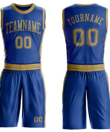 Custom Royal Old Gold Round Neck Basketball Uniform Jersey, Gift For Basketball Fans