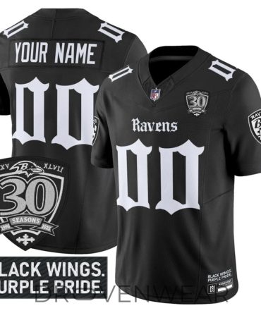 Baltimore Ravens Gothic Nevermore 30Th Season Custom Football Jersey