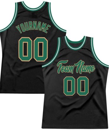 Custom Black Kelly Green-Old Gold Throwback Basketball Jersey, Gift For Basketball Fans