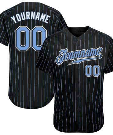 Custom Black Light Blue Pinstripe Light Blue-White Baseball Jersey, Gift For Baseball Fans