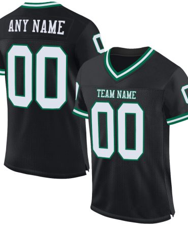 Custom Black White-Kelly Green Throwback Football Jersey, Gift For Football Fans
