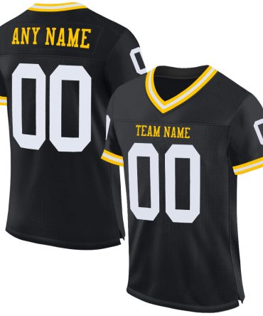 Custom Black White-Gold Throwback Football Jersey, Gift For Football Fans