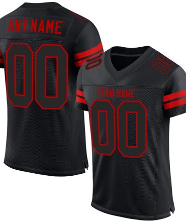 Custom Black Black-Red Football Jersey, Gift For Football Fans
