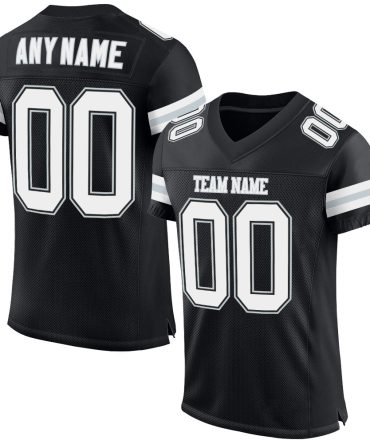 Custom Black White-Silver Football Jersey, Gift For Football Fans