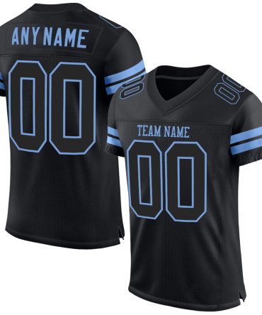 Custom Black Black-Light Blue Football Jersey, Gift For Football Fans
