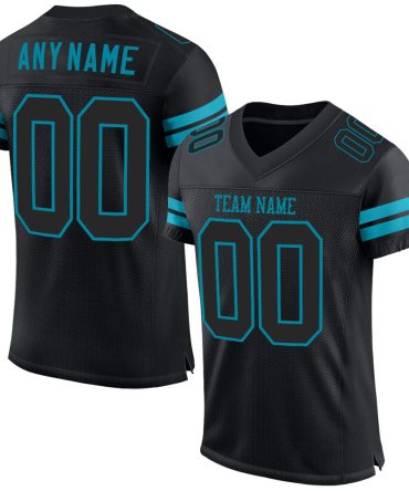 Custom Black Black-Teal Football Jersey, Gift For Football Fans