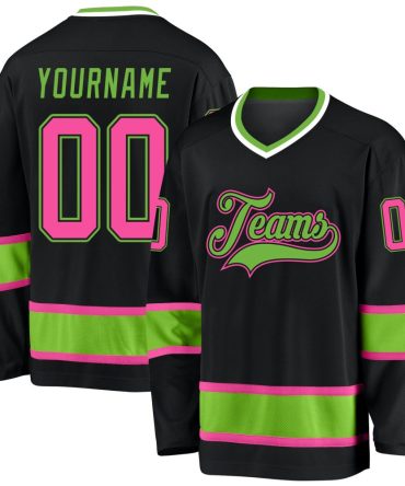 Custom Black Pink-Neon Green Hockey Jersey, Gift For Hockey Fans