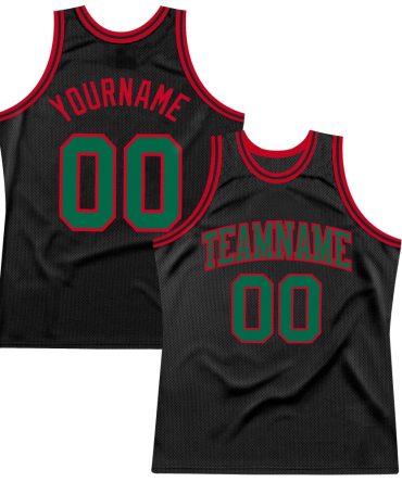 Custom Black Kelly Green-Red Throwback Basketball Jersey, Gift For Basketball Fans