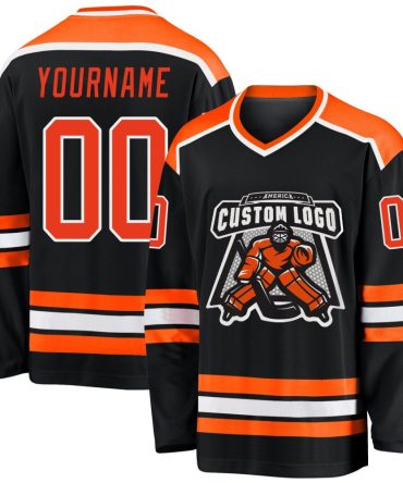 Custom Black Orange-White Hockey Jersey, Gift For Hockey Fans