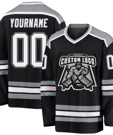 Custom Black White-Gray Hockey Jersey, Gift For Hockey Fans