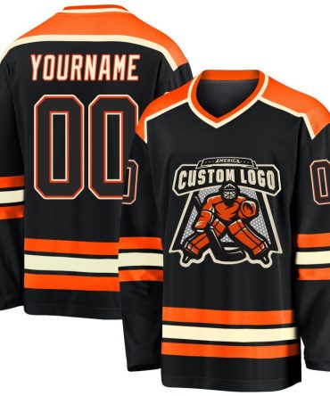 Custom Black Black Orange-Cream Hockey Jersey, Gift For Hockey Fans