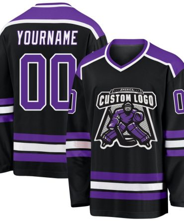 Custom Black Purple-White Hockey Jersey, Gift For Hockey Fans