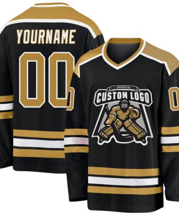 Custom Black Old Gold-White Hockey Jersey, Gift For Hockey Fans
